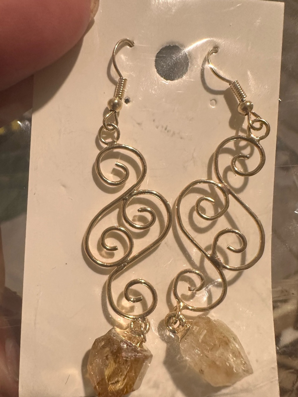 Gold Swirl Wire Drop Earrings with Citrine Accent